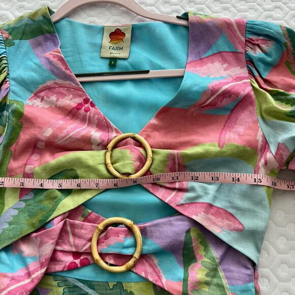 FARM RIO BEACH VIBE CUTOUT LINEN-BLEND MINI VACATION DRESS Small - Picture 7 of 11